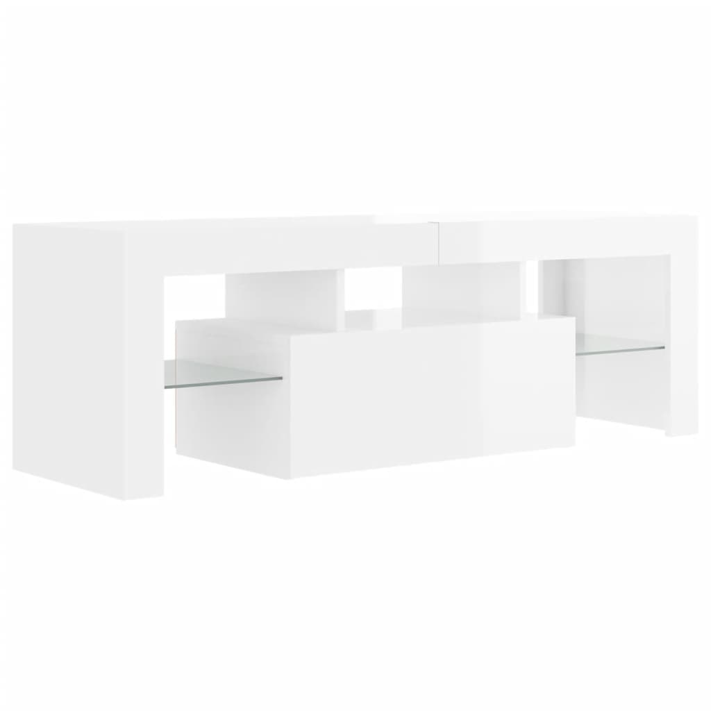 tv-skab med LED-lys 120x35x40 cm hvid højglans