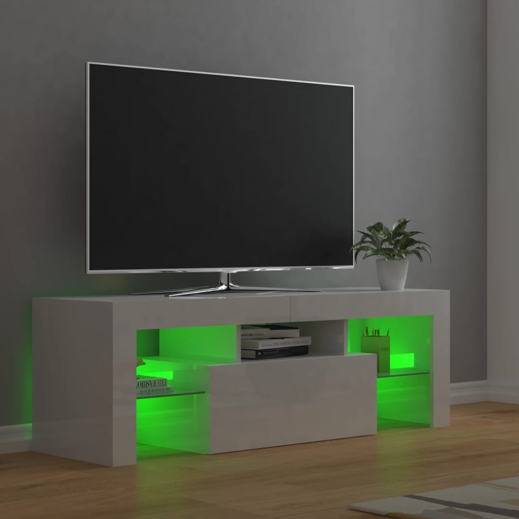 tv-skab med LED-lys 120x35x40 cm hvid højglans