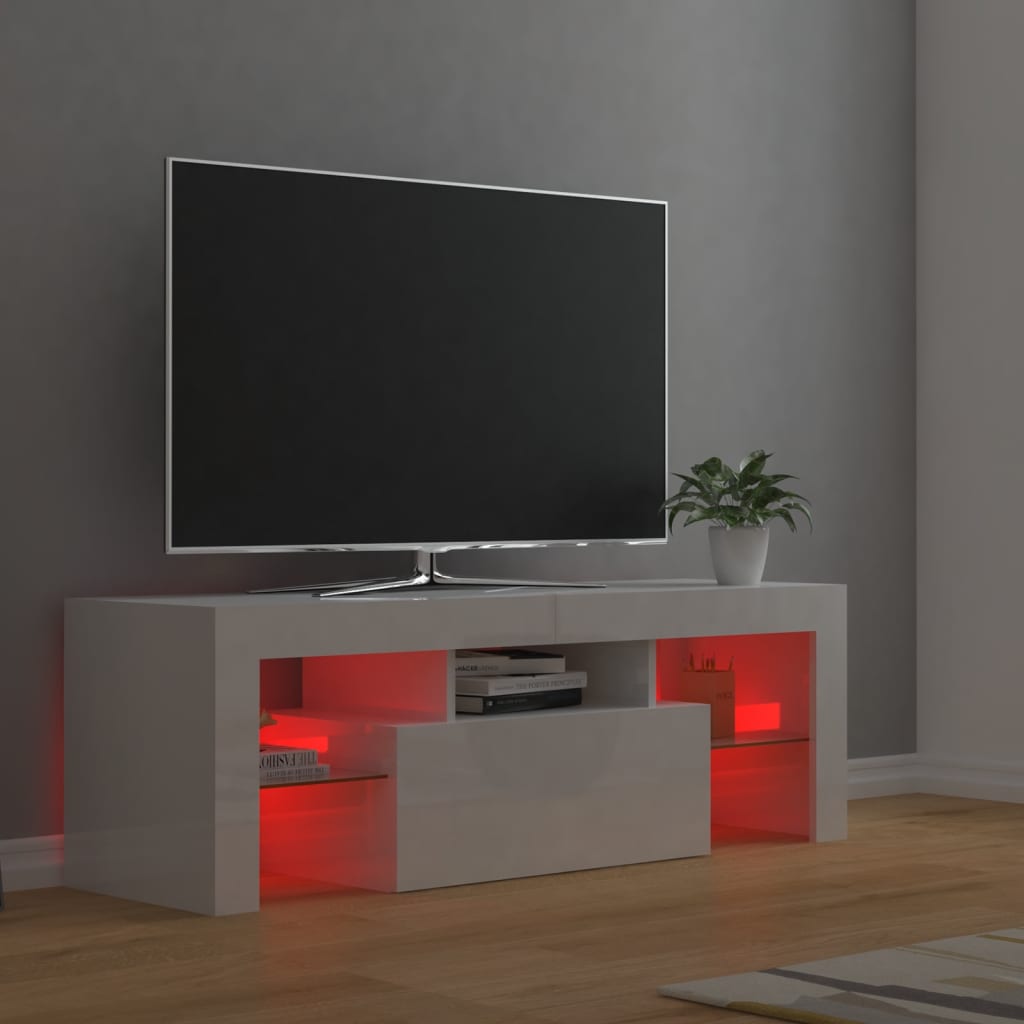 tv-skab med LED-lys 120x35x40 cm hvid højglans