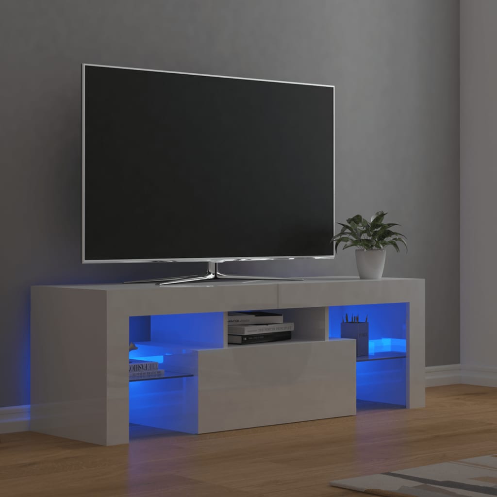 tv-skab med LED-lys 120x35x40 cm hvid højglans