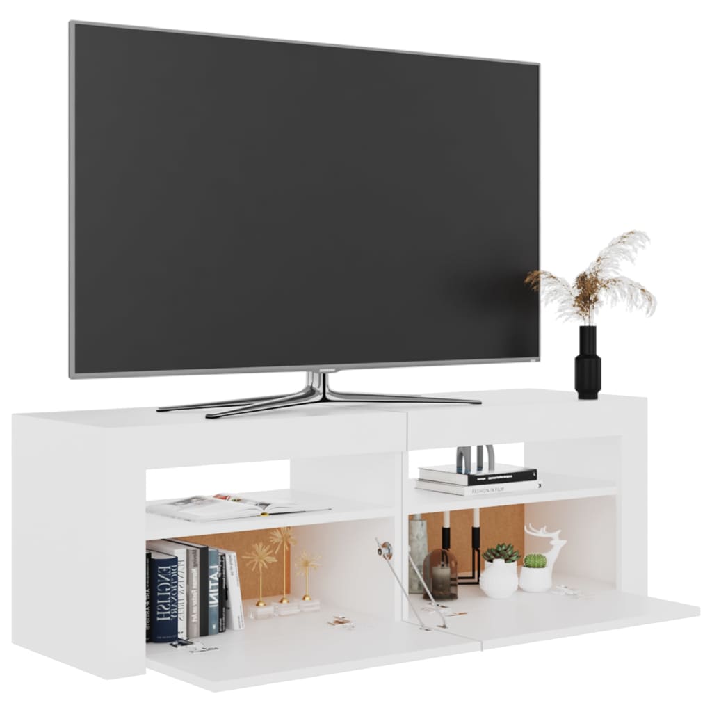 tv-skab med LED-lys 120x35x40 cm hvid
