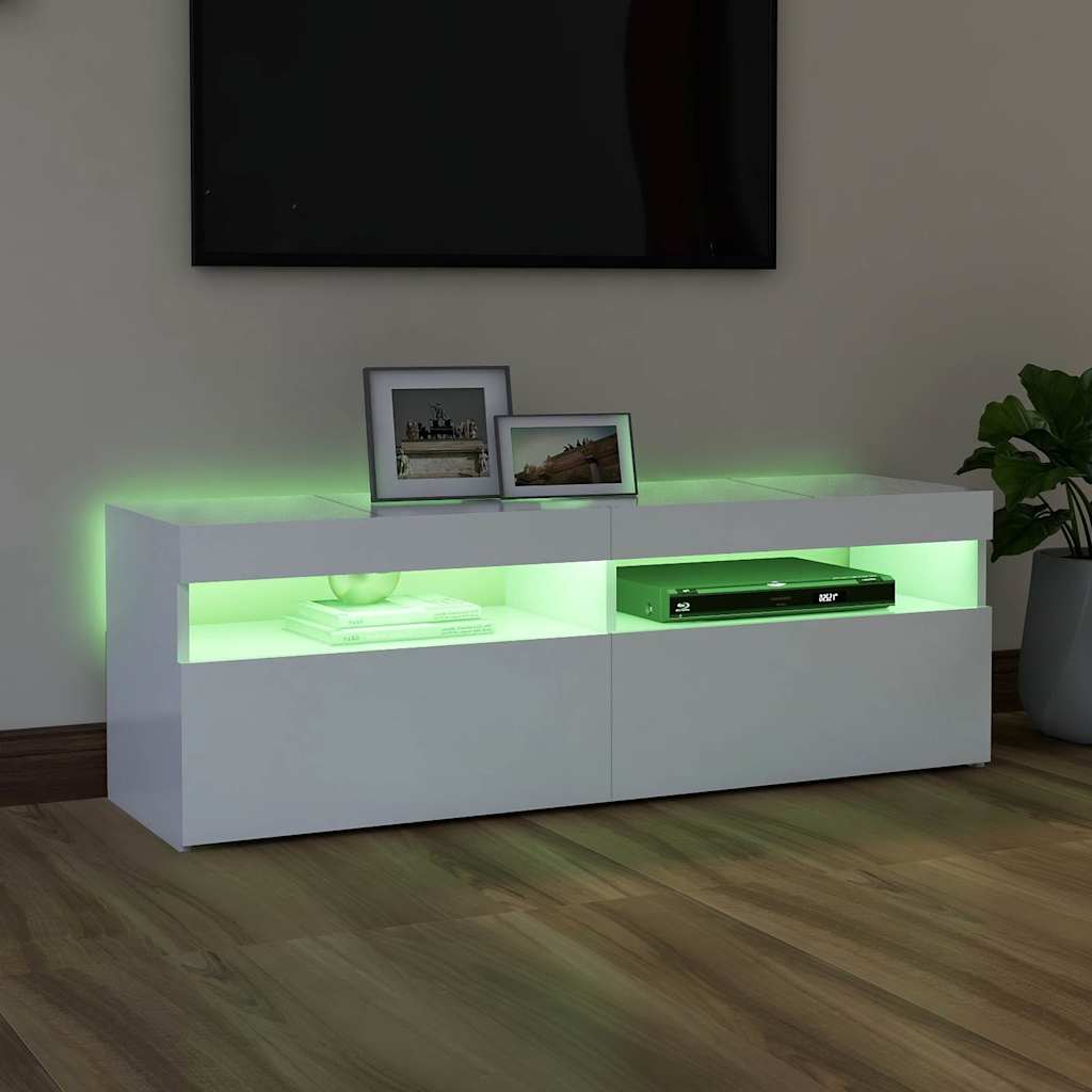 tv-skab med LED-lys 120x35x40 cm hvid