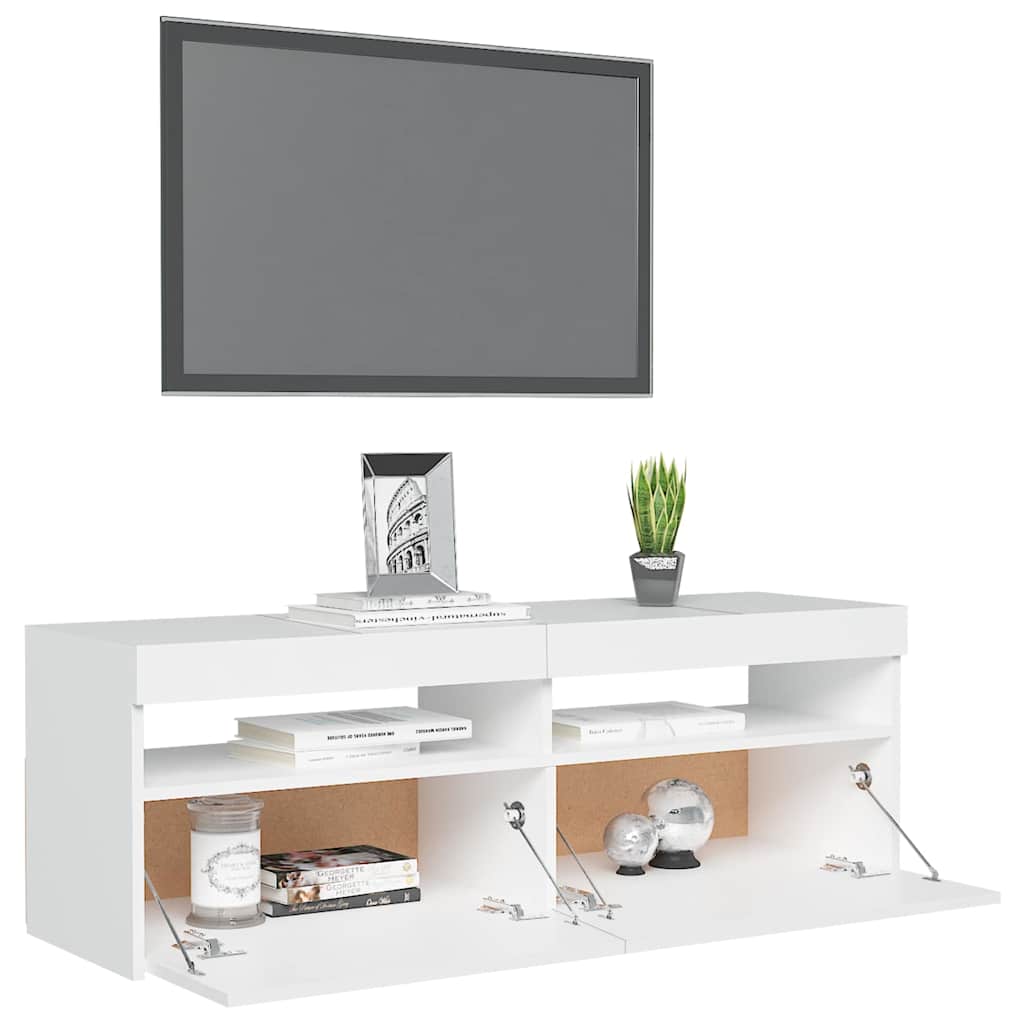 tv-skab med LED-lys 120x35x40 cm hvid