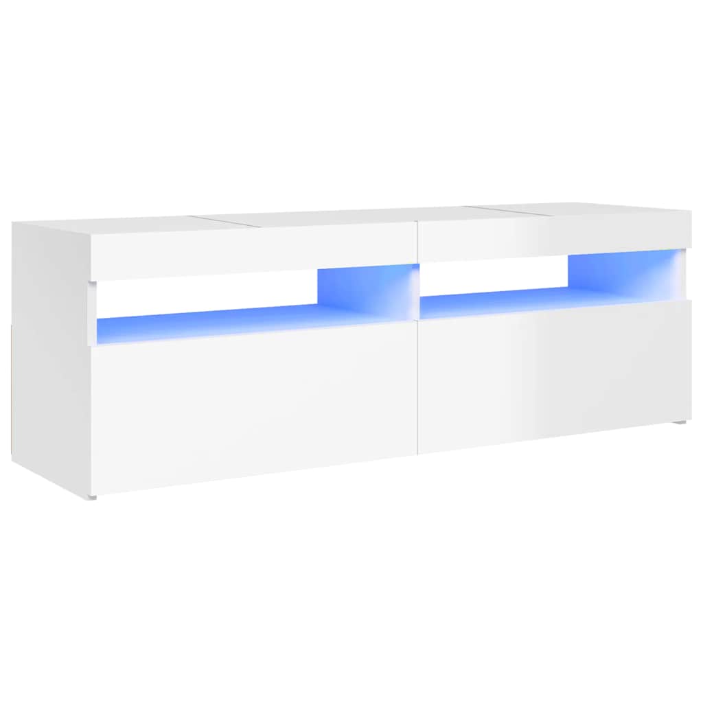 tv-skab med LED-lys 120x35x40 cm hvid højglans