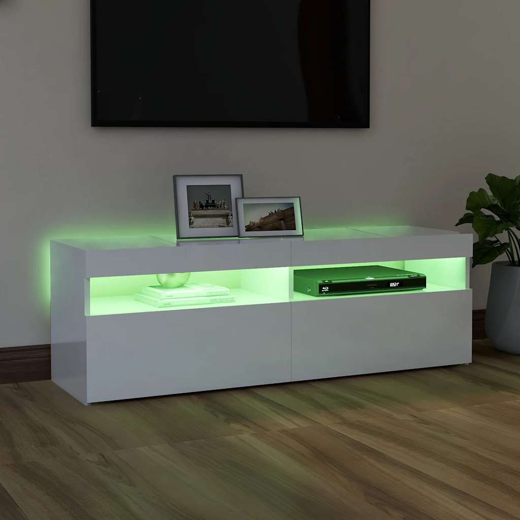 tv-skab med LED-lys 120x35x40 cm hvid højglans