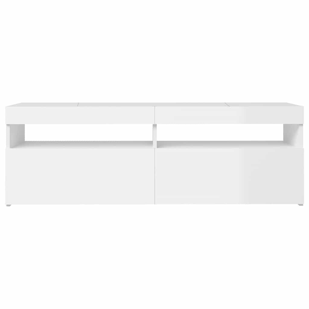 tv-skab med LED-lys 120x35x40 cm hvid højglans