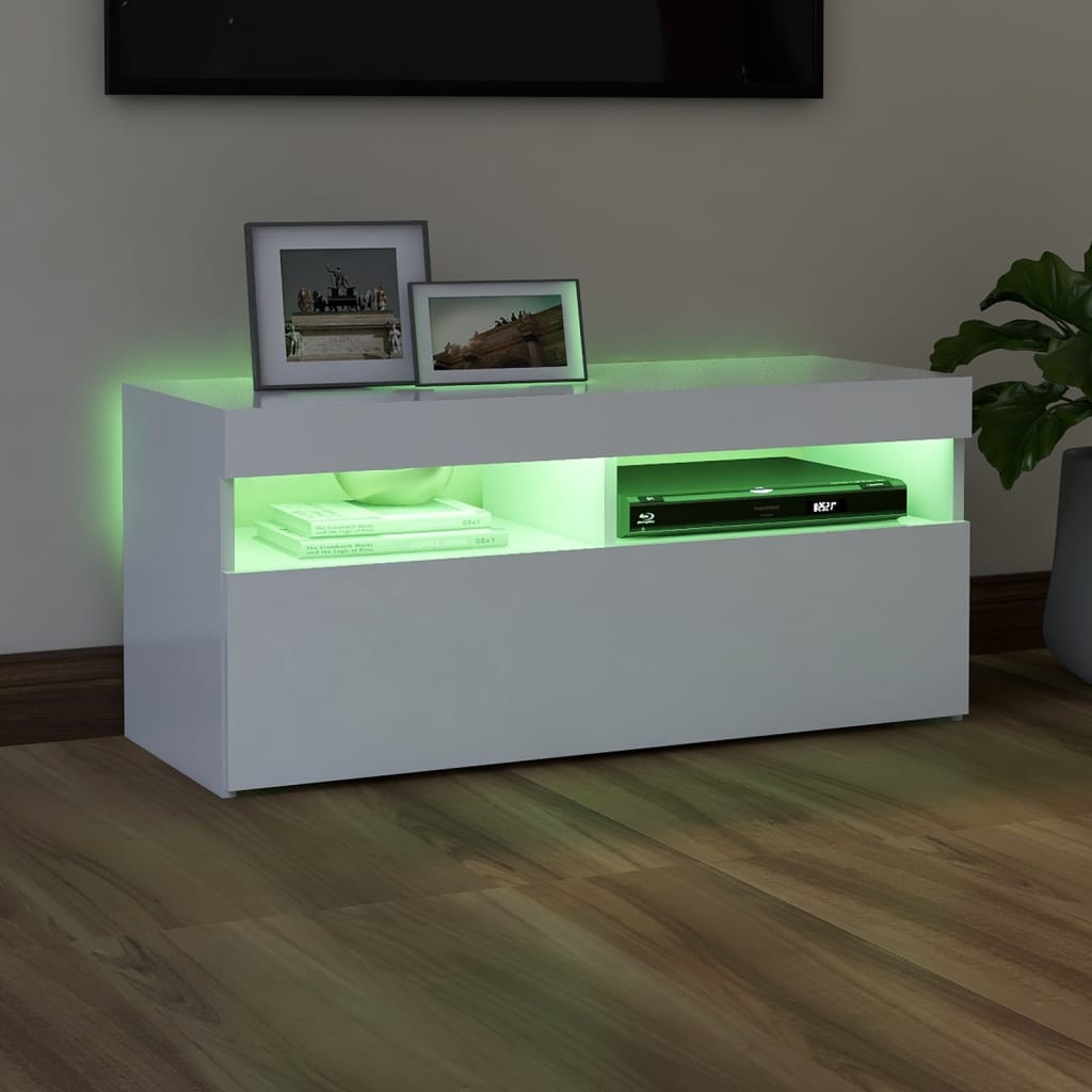 tv-skab med LED-lys 90x35x40 cm hvid