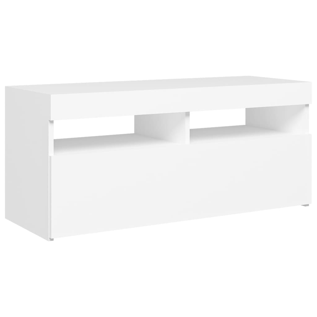 tv-skab med LED-lys 90x35x40 cm hvid
