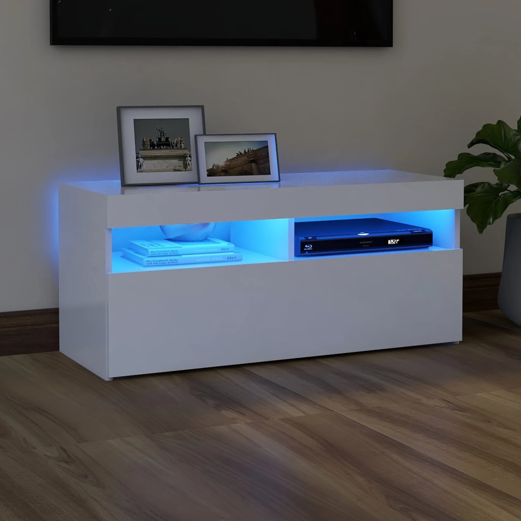 tv-skab med LED-lys 90x35x40 cm hvid