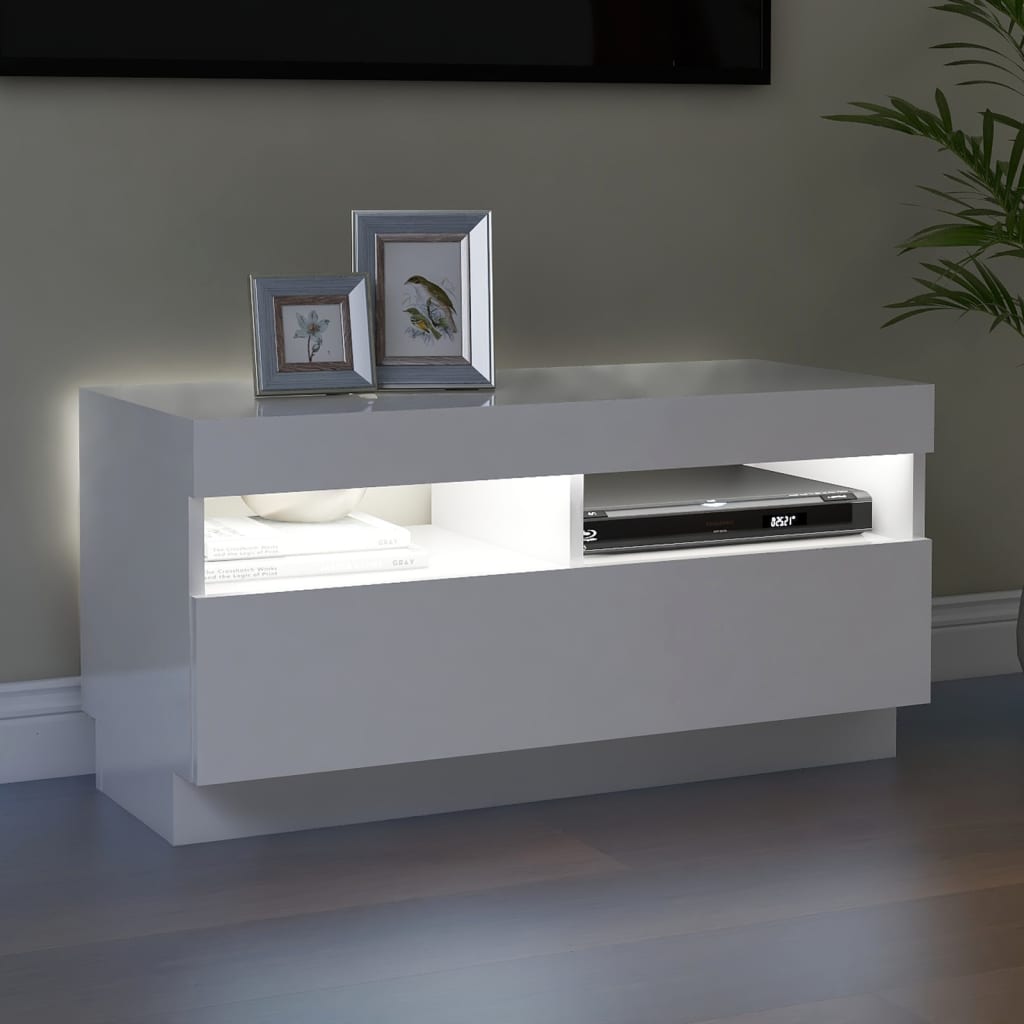 tv-skab med LED-lys 80x35x40 cm hvid højglans
