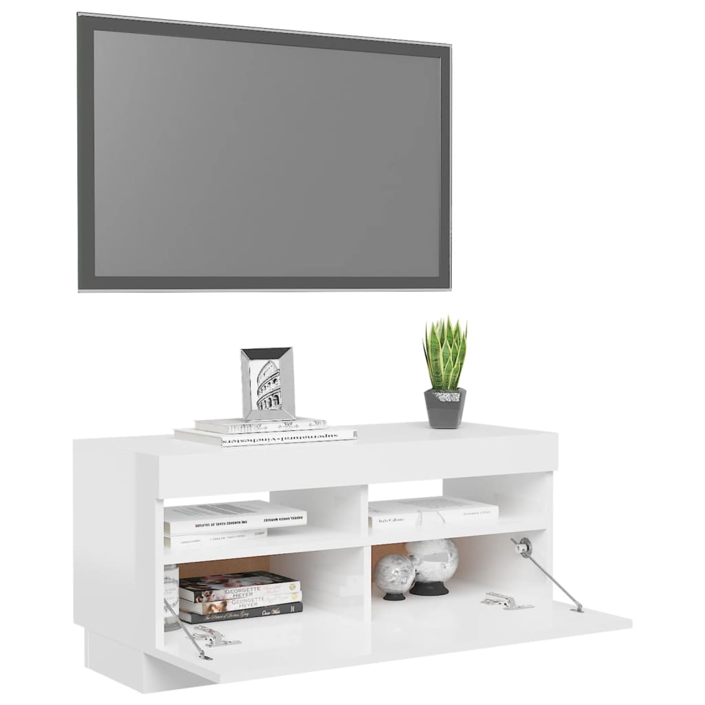 tv-skab med LED-lys 80x35x40 cm hvid højglans