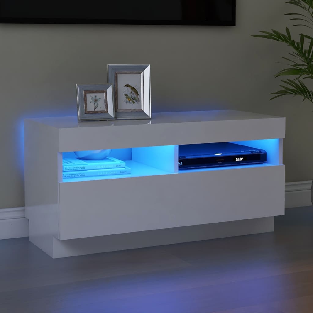tv-skab med LED-lys 80x35x40 cm hvid højglans