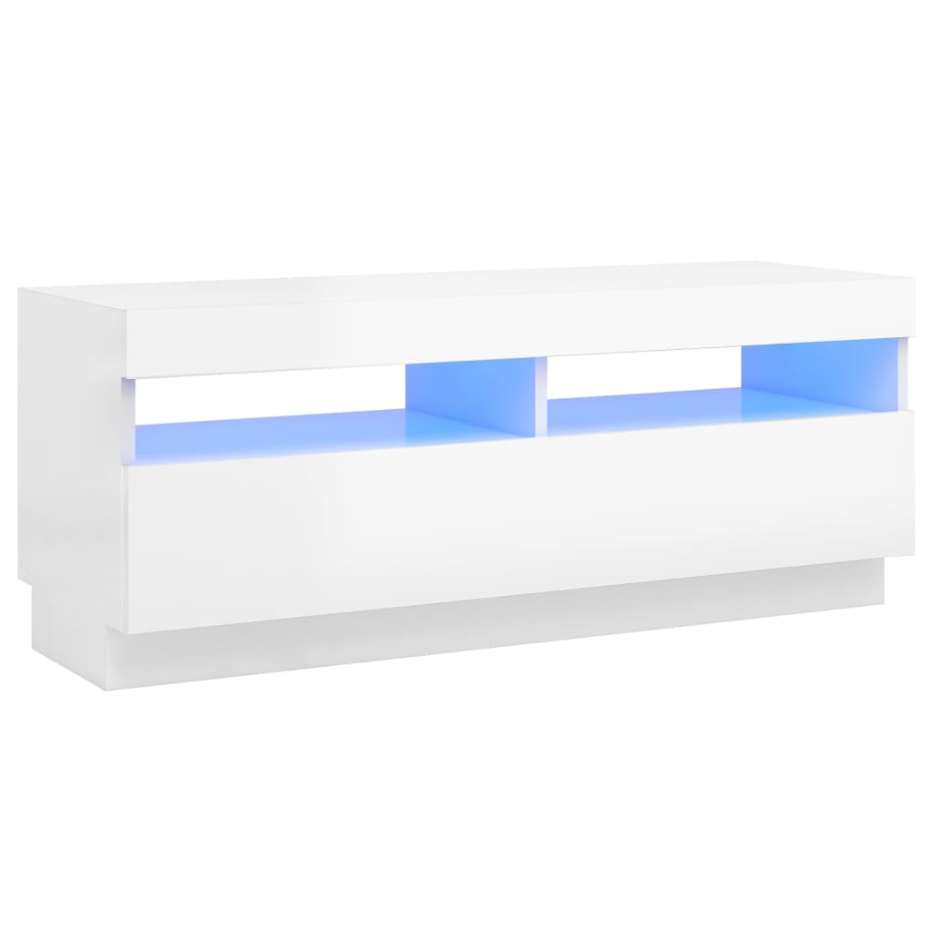 tv-skab med LED-lys 100x35x40 cm hvid højglans