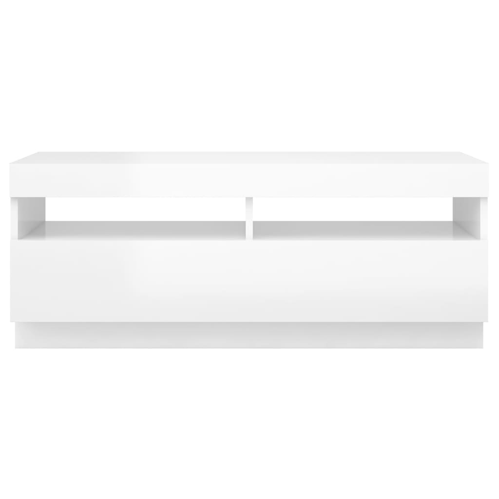 tv-skab med LED-lys 100x35x40 cm hvid højglans