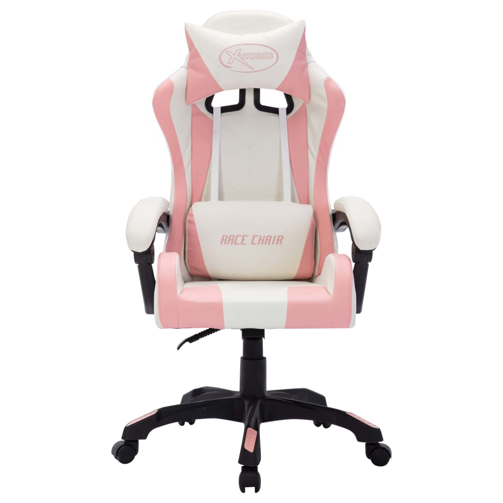 gamingstol med LED-lys RGB-farver kunstlæder pink og sort