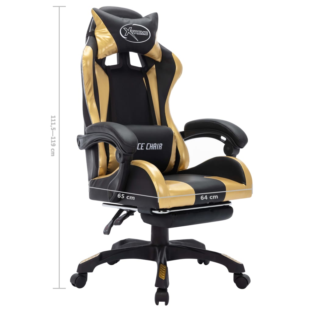 gamingstol m. LED-lys RGB-farver kunstlæder guld og sort