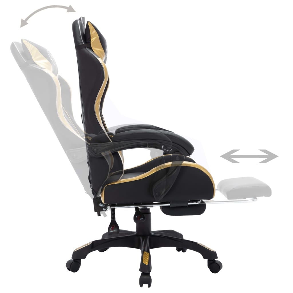 gamingstol m. LED-lys RGB-farver kunstlæder guld og sort