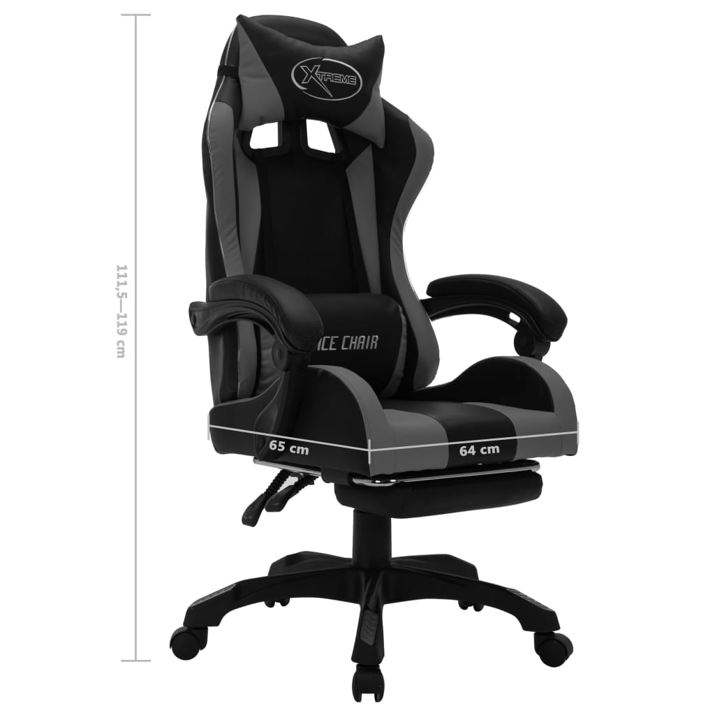 gamingstol m. LED-lys RGB-farver kunstlæder grå og sort