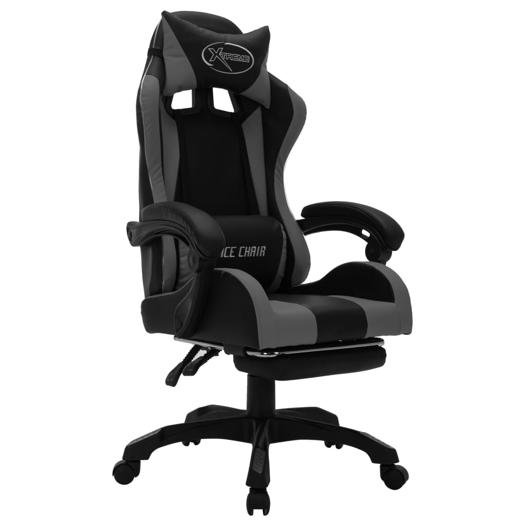 gamingstol m. LED-lys RGB-farver kunstlæder grå og sort