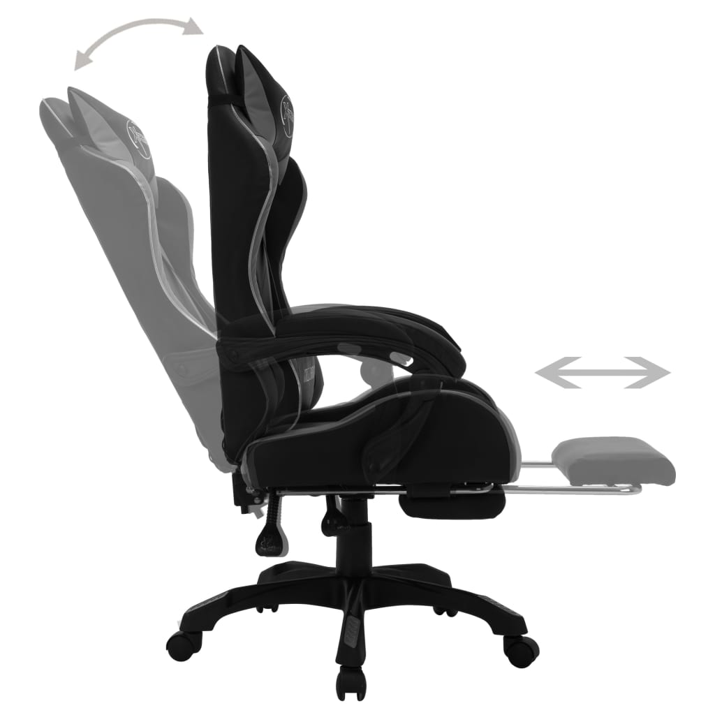gamingstol m. LED-lys RGB-farver kunstlæder grå og sort