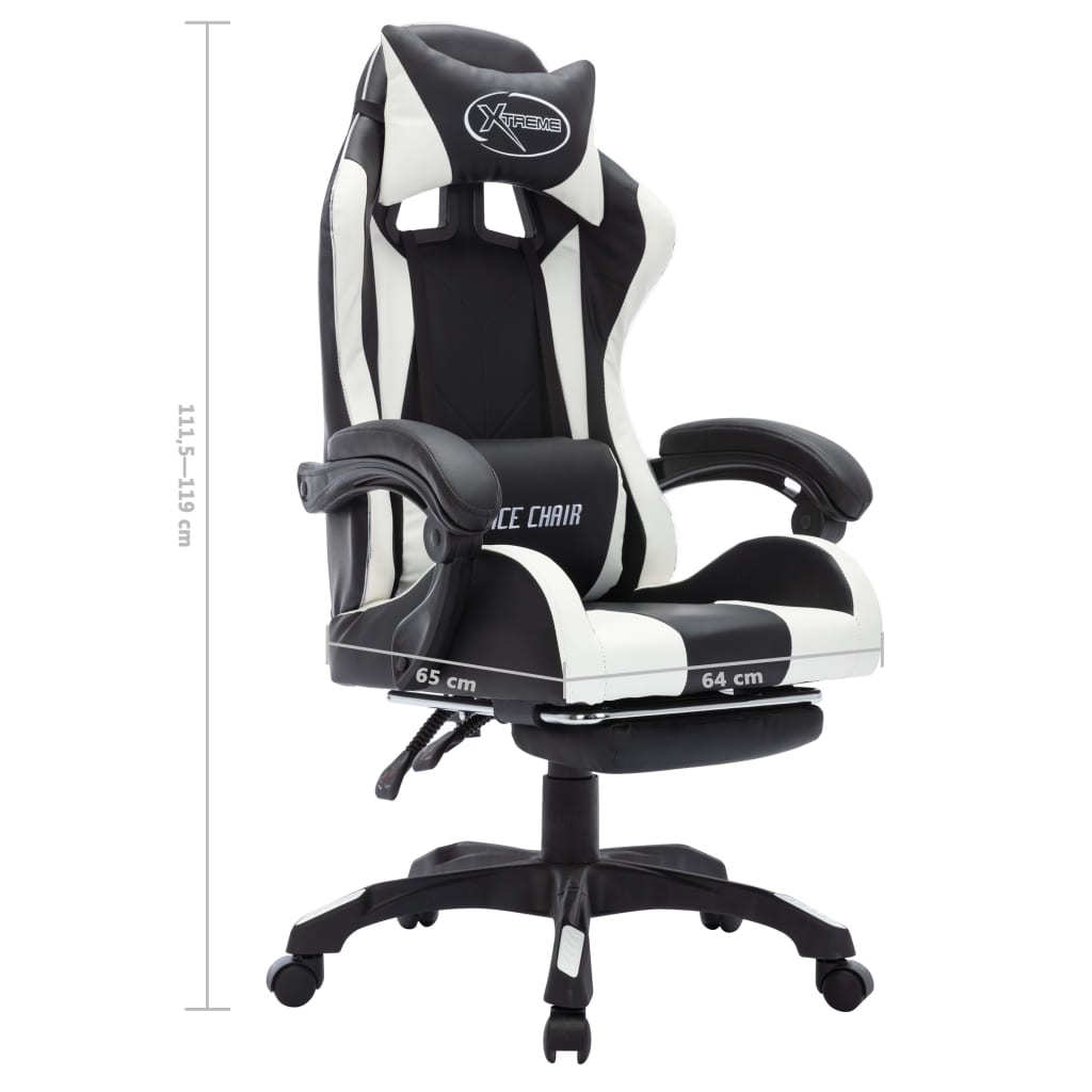 gamingstol m. LED-lys RGB-farver kunstlæder hvid og sort
