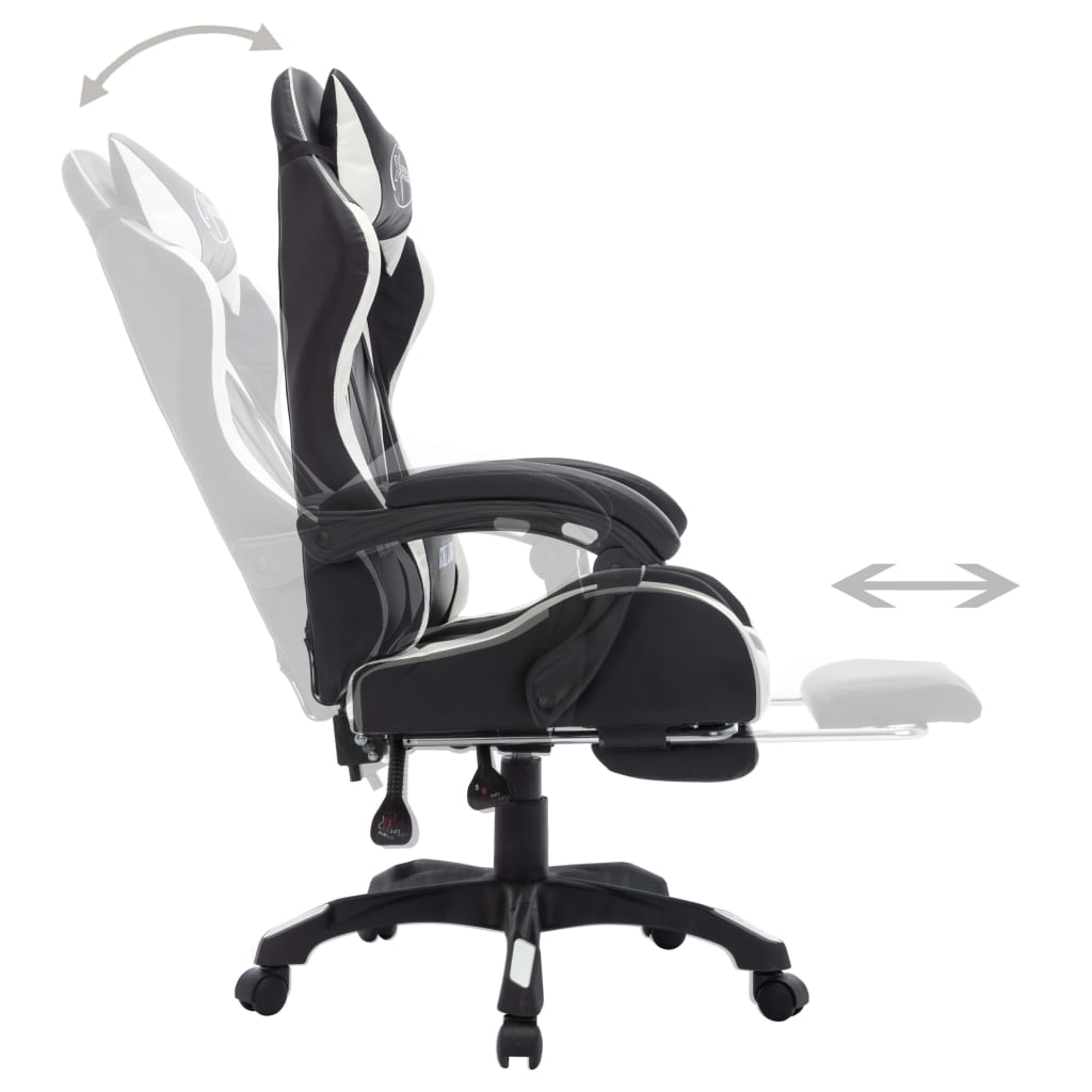 gamingstol m. LED-lys RGB-farver kunstlæder hvid og sort