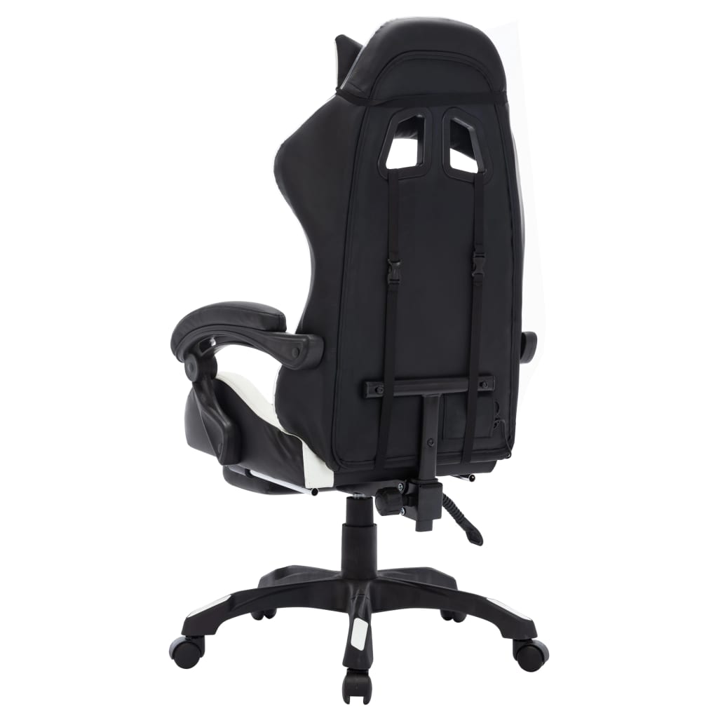 gamingstol m. LED-lys RGB-farver kunstlæder hvid og sort