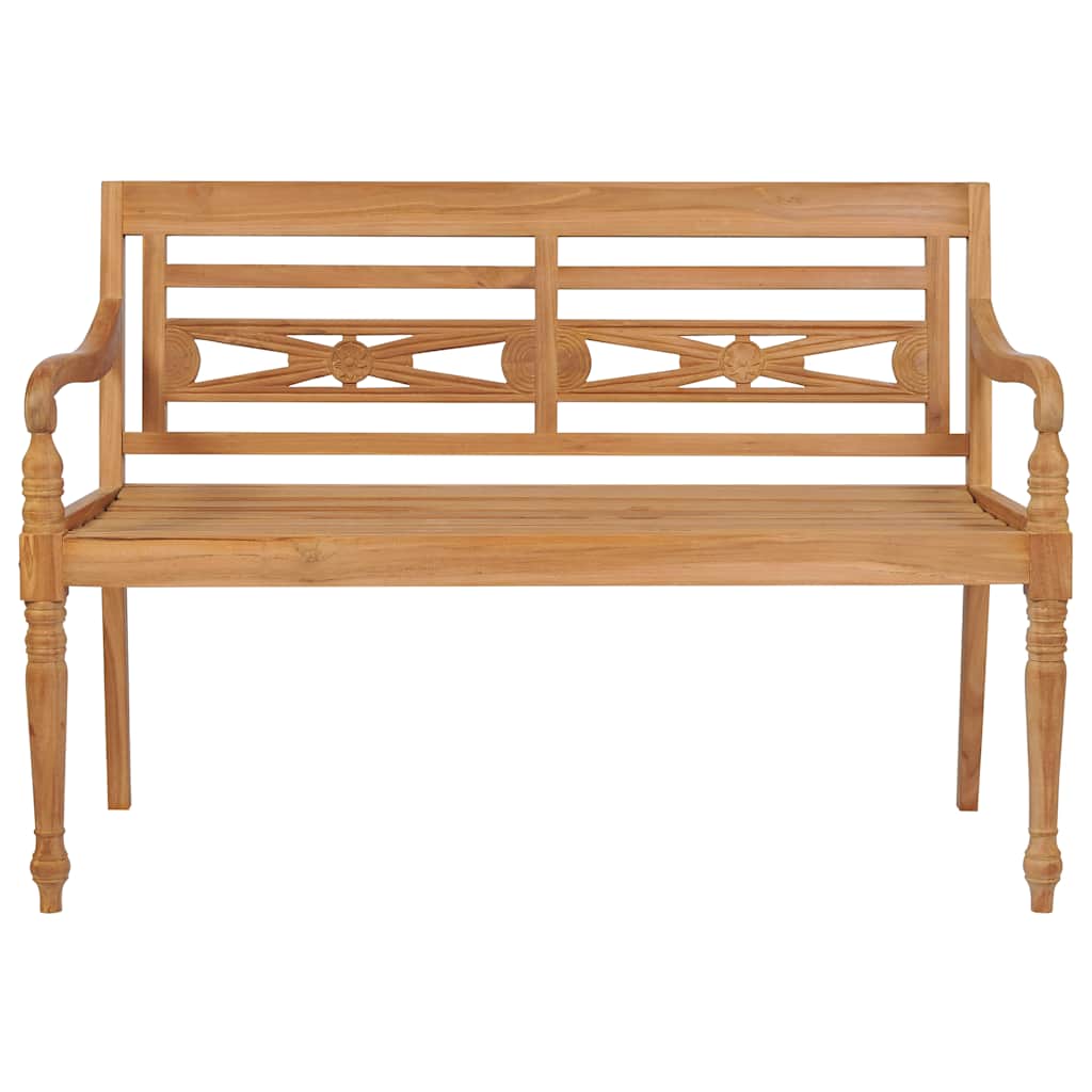Batavia-bænk med beige hynder 120 cm massivt teaktræ