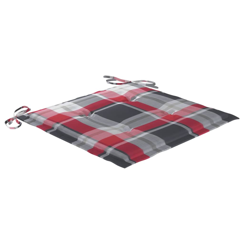 havestole 2 stk. med rødternede hynder massivt teaktræ