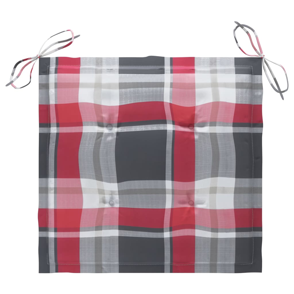 havestole 2 stk. med rødternede hynder massivt teaktræ