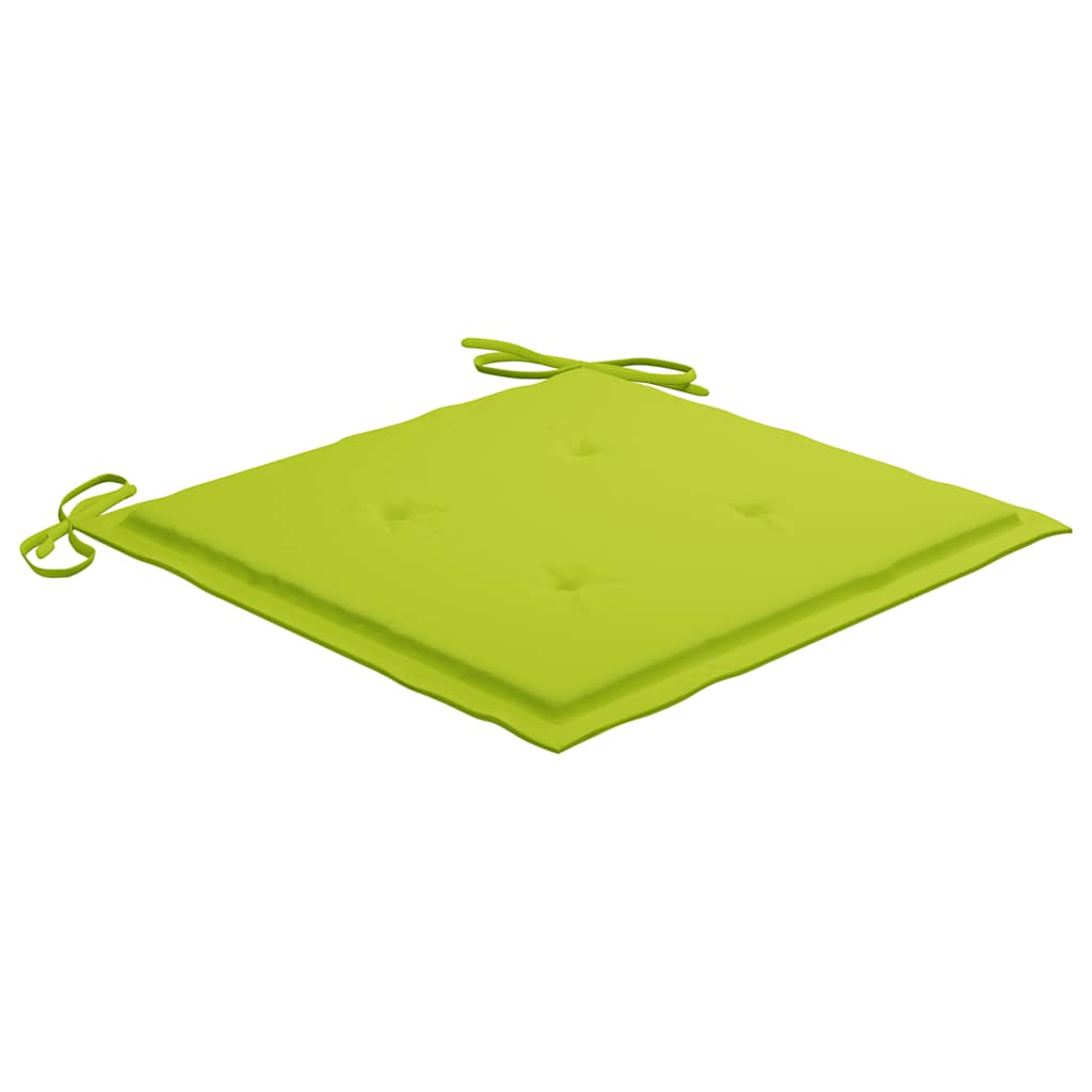 havestole med lysegrønne hynder 4 stk. massivt teaktræ