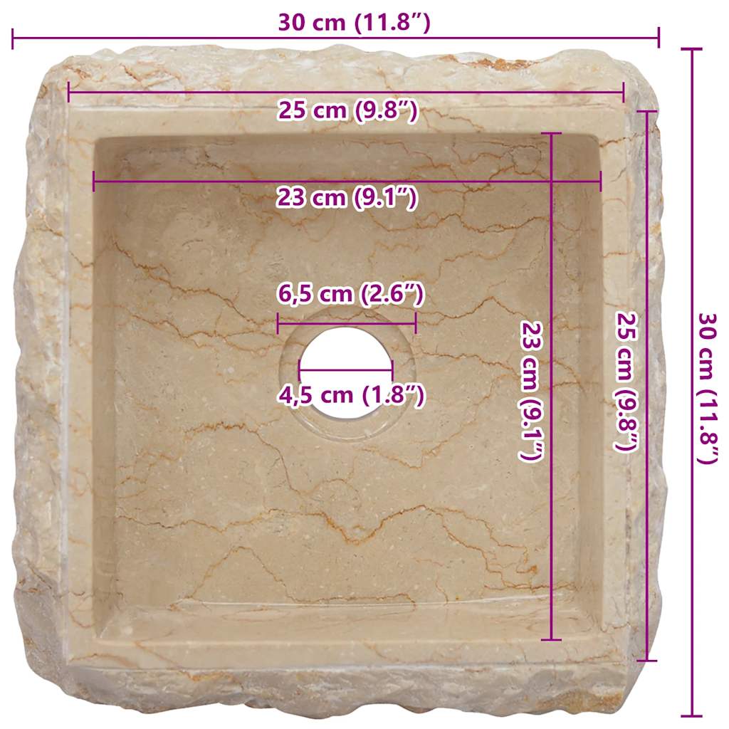 håndvask 30x30x13 cm marmor cremefarvet