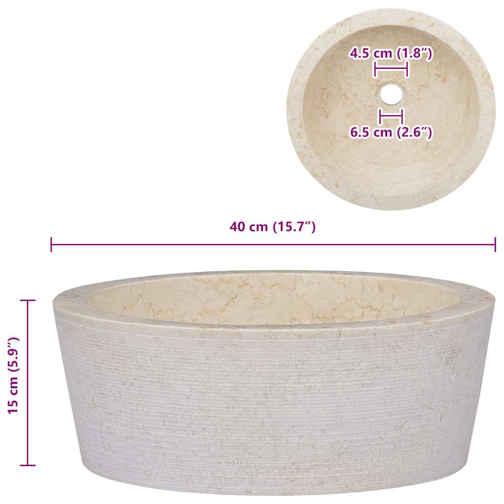 håndvask Ø40x15 cm marmor cremefarvet