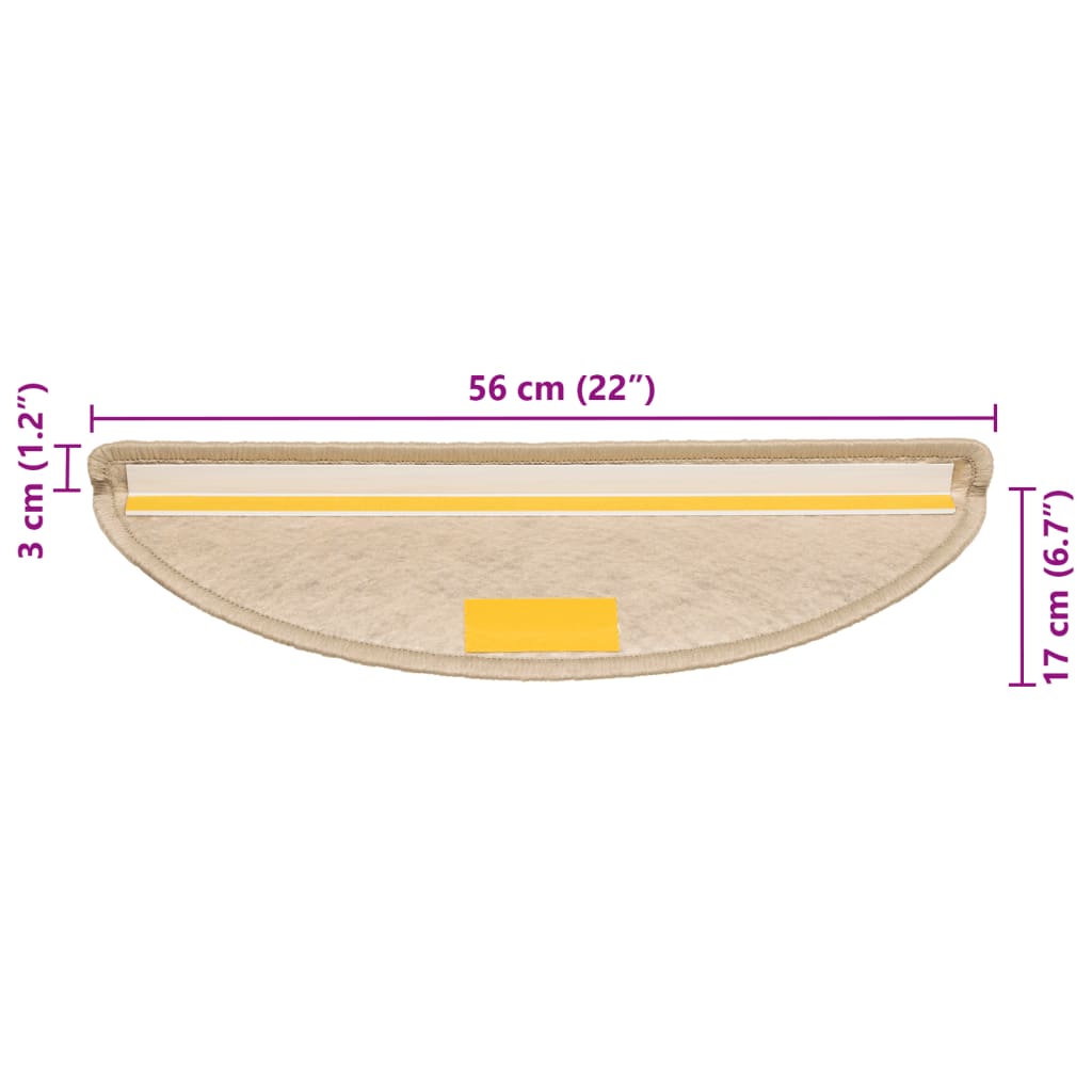 selvklæbende trappemåtter 15stk. 56x17x3cm sisal-look sandfarve