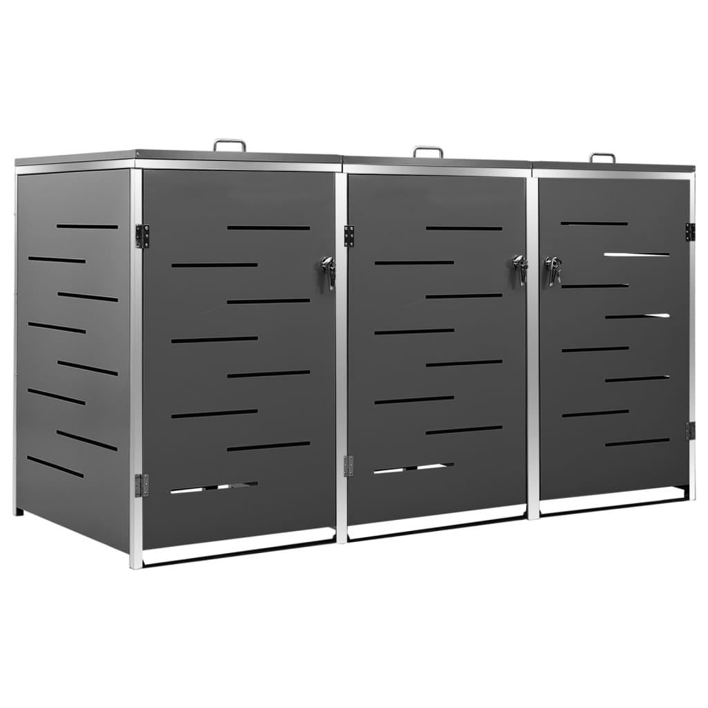 tredobbelt skraldespandsskjuler 207x77,5x112,5 cm rustfrit stål