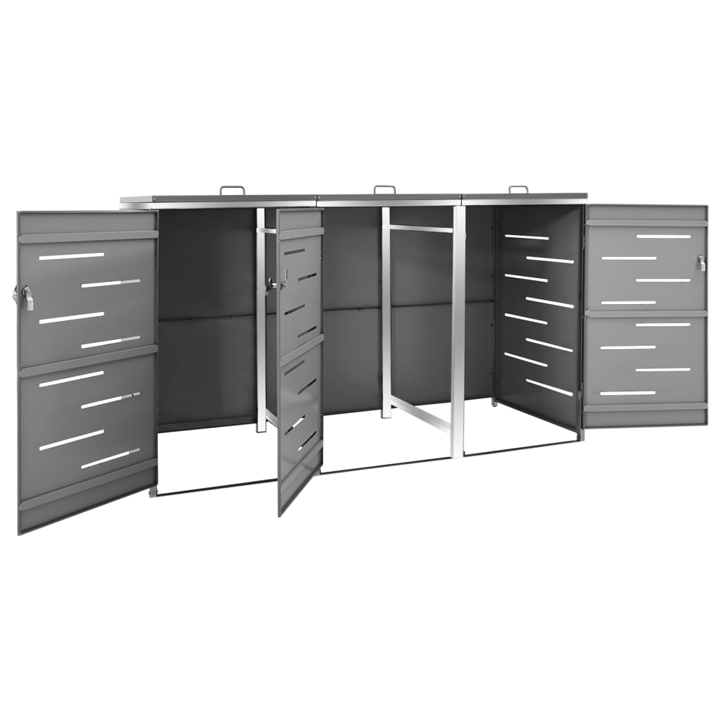 tredobbelt skraldespandsskjuler 207x77,5x112,5 cm rustfrit stål