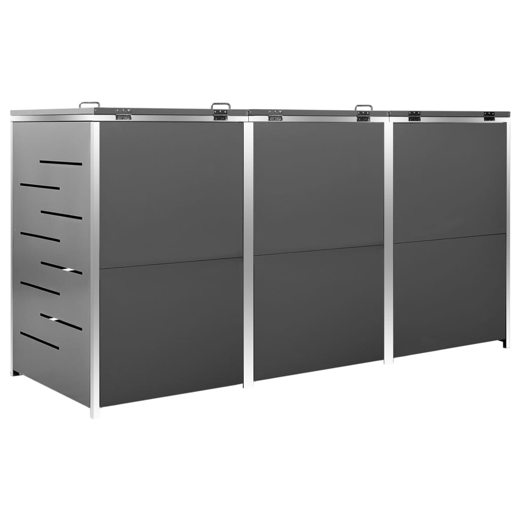 tredobbelt skraldespandsskjuler 207x77,5x112,5 cm rustfrit stål