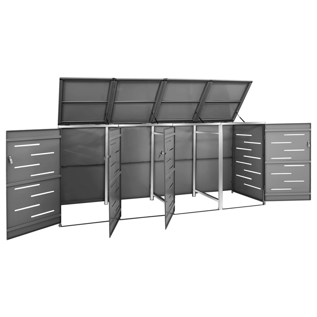 firedobbelt skraldespandsskjuler 276,5x77,5x112,5 rustfrit stål
