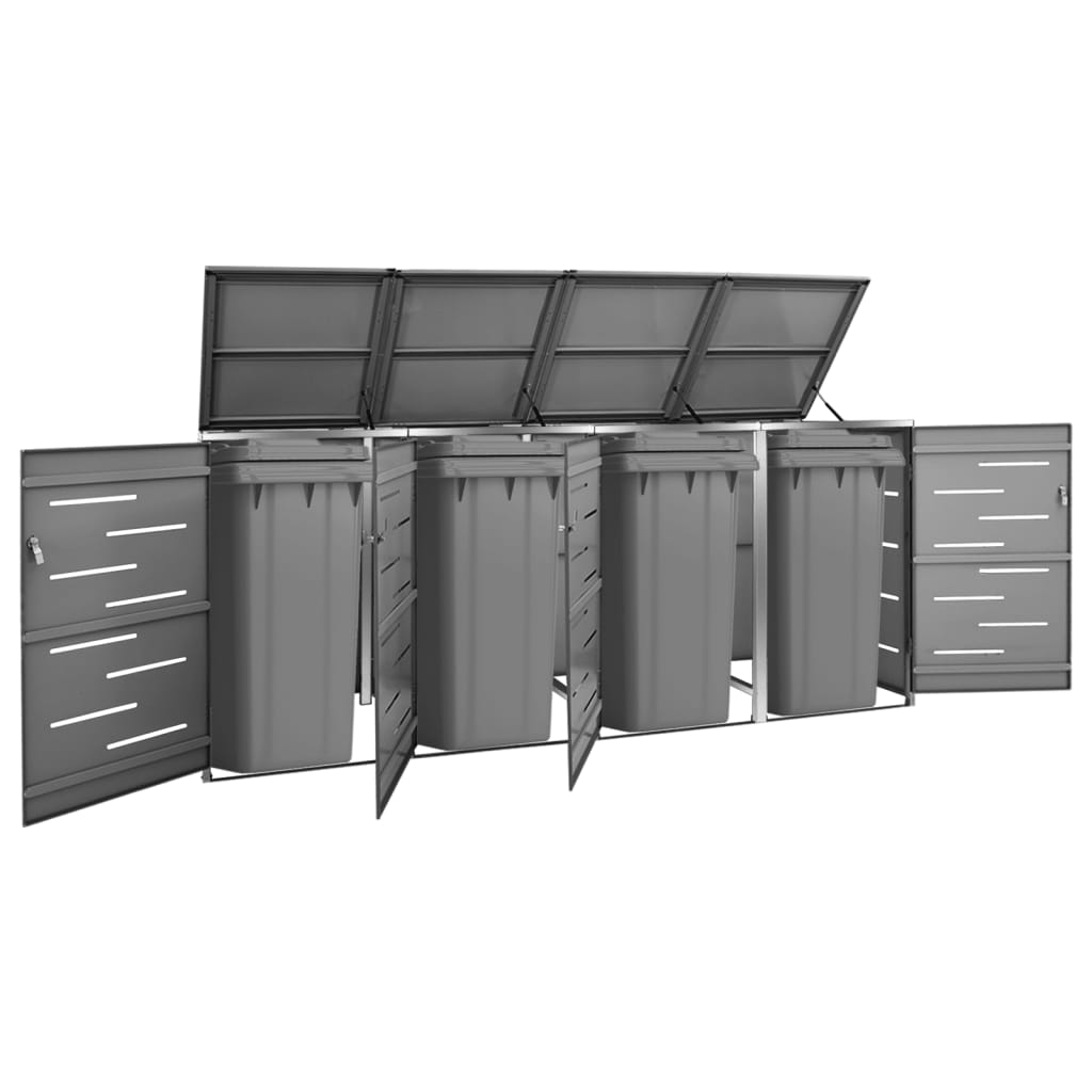 firedobbelt skraldespandsskjuler 276,5x77,5x112,5 rustfrit stål