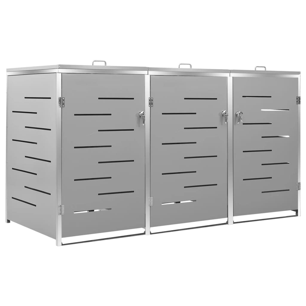 tredobbelt skraldespandsskjuler 207x77,5x112,5 cm rustfrit stål