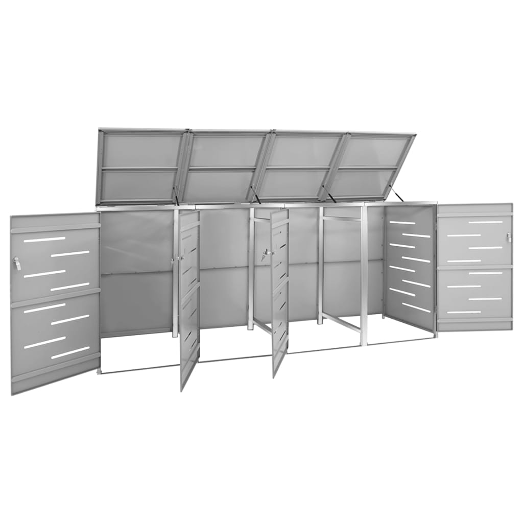 firedobbelt skraldespandsskjuler 276,5x77,5x112,5 rustfrit stål
