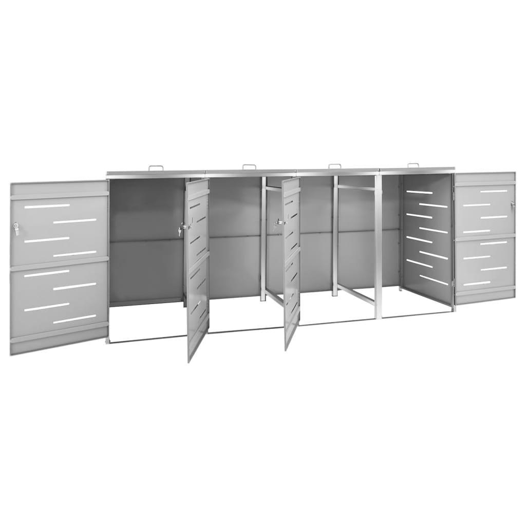 firedobbelt skraldespandsskjuler 276,5x77,5x112,5 rustfrit stål