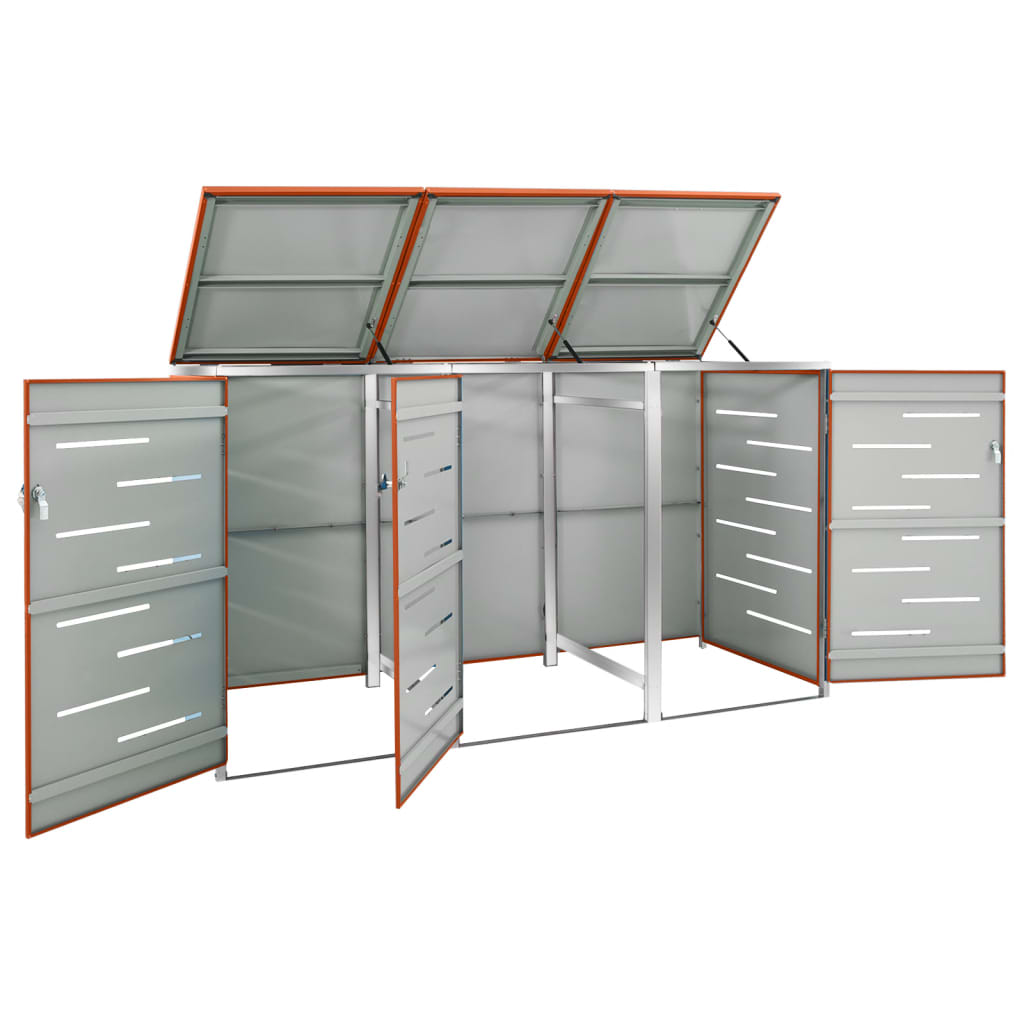 tredobbelt skraldespandsskjuler 207x77,5x112,5 cm rustfrit stål