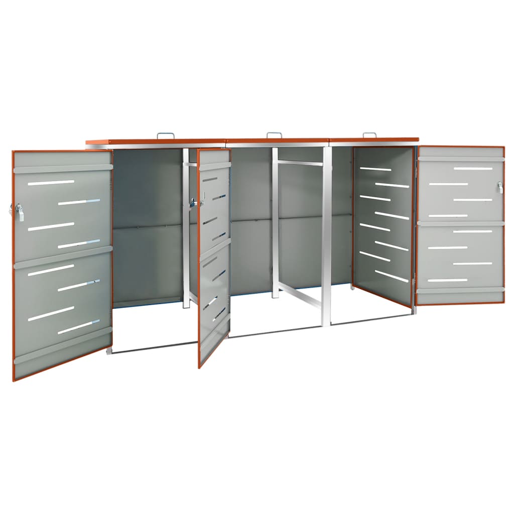 tredobbelt skraldespandsskjuler 207x77,5x112,5 cm rustfrit stål