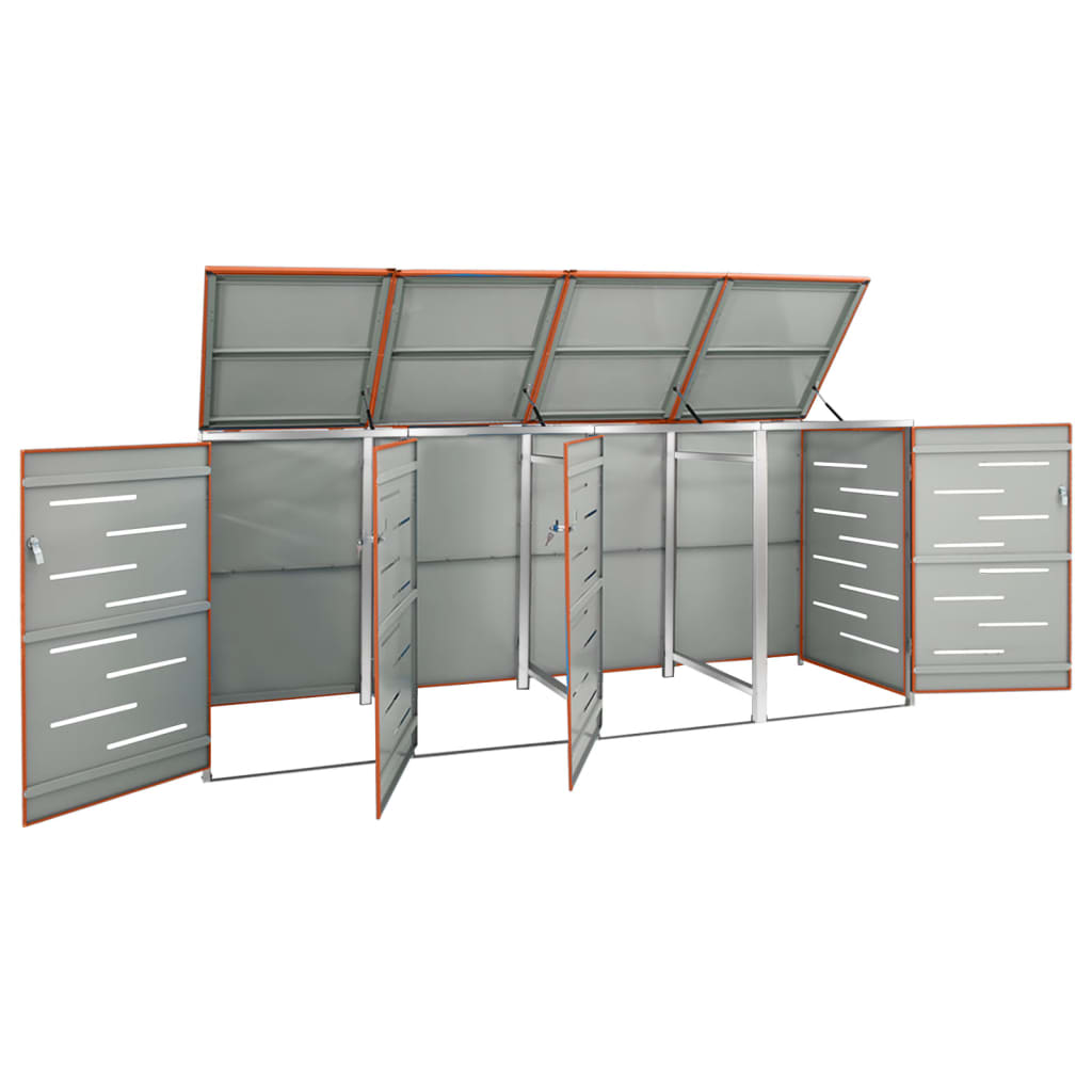 firedobbelt skraldespandsskjuler 276,5x77,5x112,5 rustfrit stål