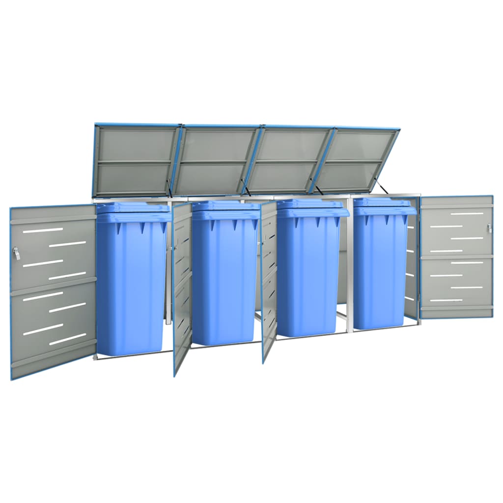 firedobbelt skraldespandsskjuler 276,5x77,5x112,5 rustfrit stål