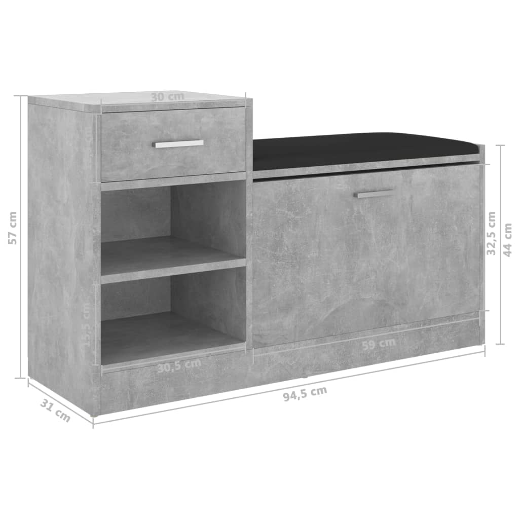 skobænk 94,5x31x57 cm konstrueret træ betongrå