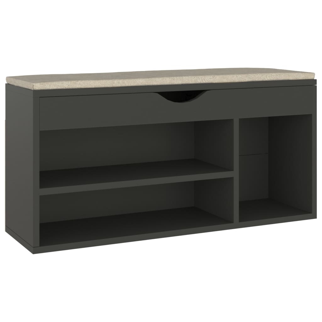 skobænk med hynde 104x30x49 cm konstrueret træ grå