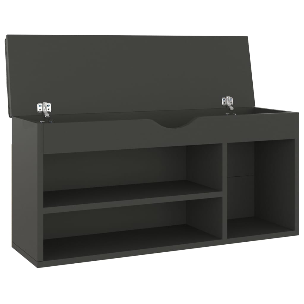 skobænk med hynde 104x30x49 cm konstrueret træ grå