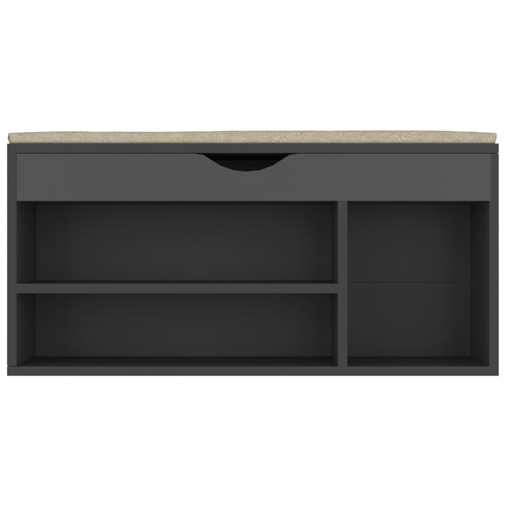 skobænk med hynde 104x30x49 cm konstrueret træ grå